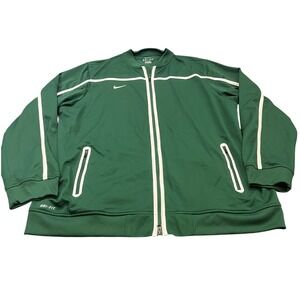Nike Track Jacket Mens XXL Green Dri-Fit Full Zip‎ White Piping Athletic Sporty